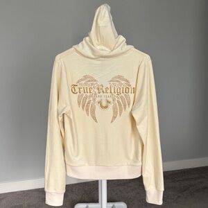 True Religion Velour Wing Zip Cream Hoodie